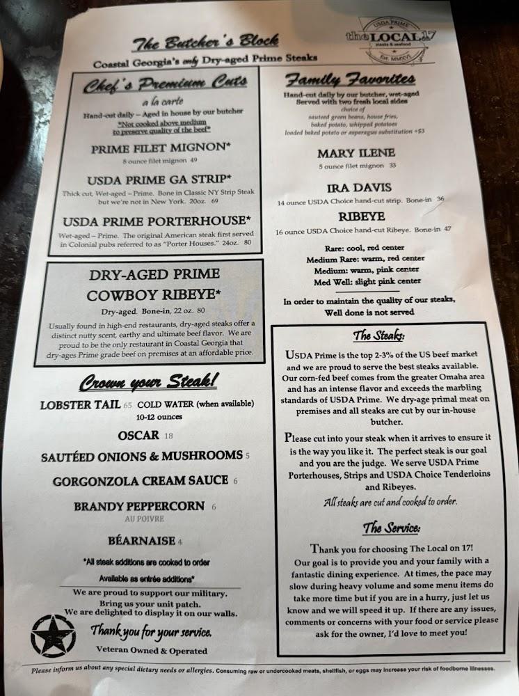 The Local on 17 USDA PRIME STEAKS Hand-battered Vidalia onion rings